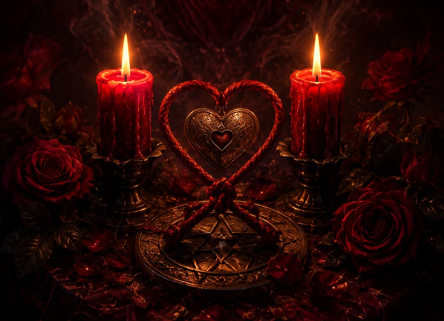 Retorno de pareja con velas rojas y corazón